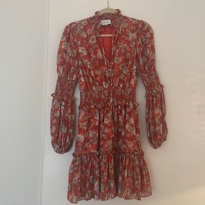 Alexis Orange Chiffon Mini Dress with Long Sleeves. Size Small.